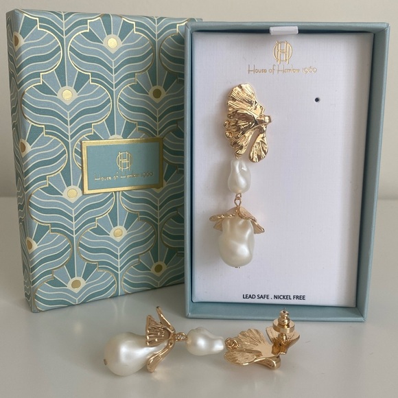 House of Harlow 1960 Double Pearl Floral Drop Earrings Christmas New Years Party - Picture 3 of 6